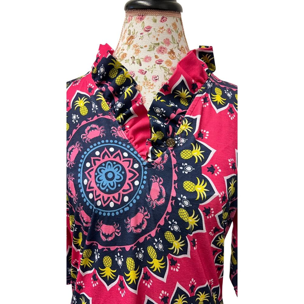 🌺 Simply Southern Crab Pineapple Print Tunic Dress Sz S Resort Coastal Boho - Picture 2 of 4